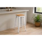 Banco Alto Tolix Blanco C/asiento De Madera